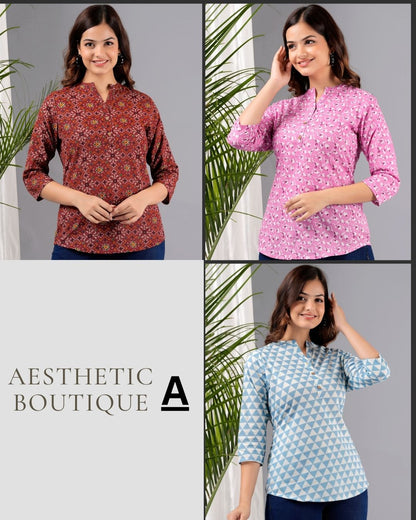 Multiple looks with cotton printed tops pack of 3