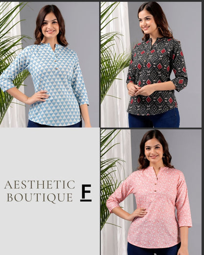 Multiple looks with cotton printed tops pack of 3
