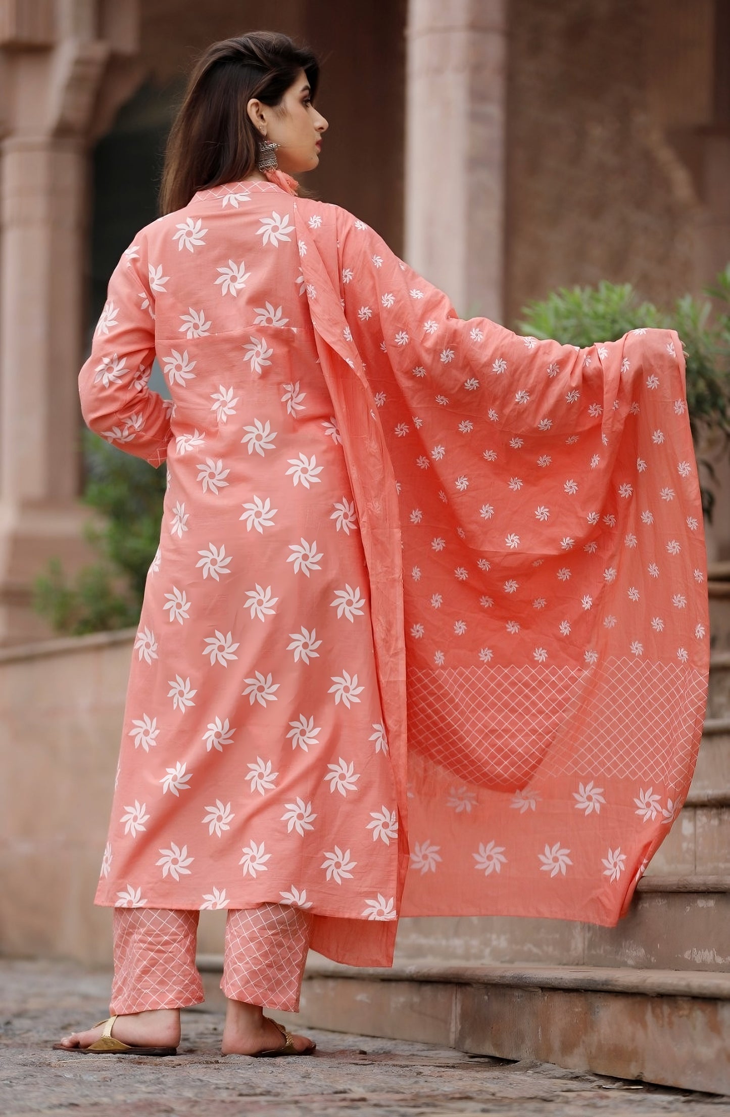 Summer Delight: Cotton Orange Kurti with Pant and Dupatta