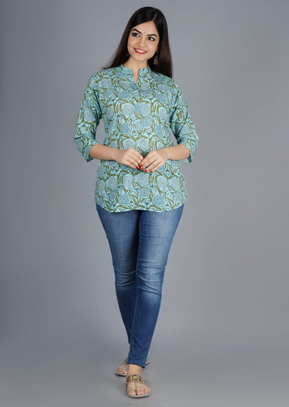 Add a Pop of Color to Your Wardrobe with green jal Printed Cotton Tops