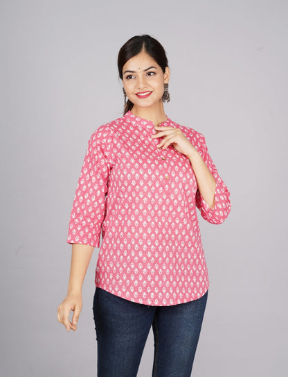 Add a Pop of Color to Your Wardrobe with pink butta Printed Cotton Tops