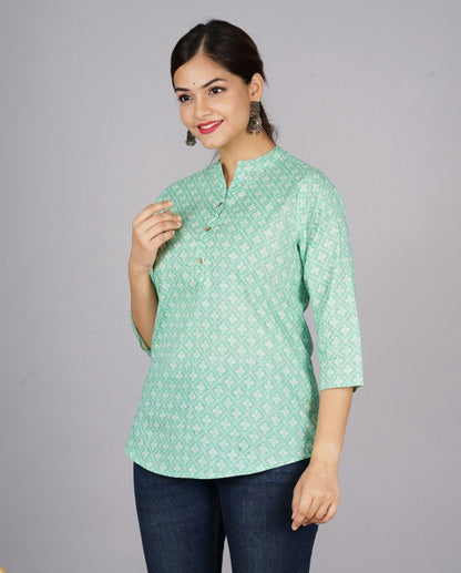 Add a Pop of Color to Your Wardrobe with green butta Printed Cotton Tops