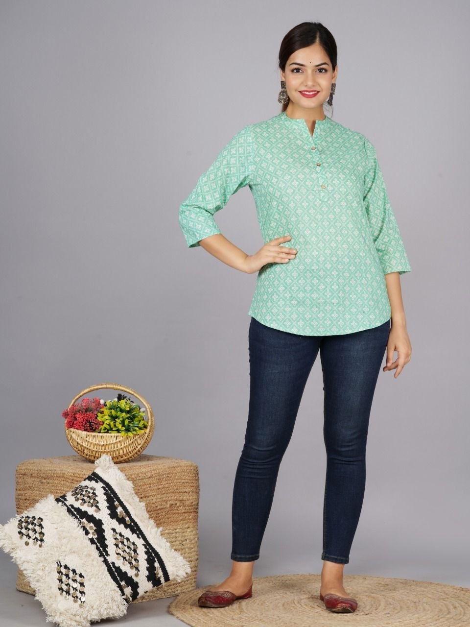 Add a Pop of Color to Your Wardrobe with green butta Printed Cotton Tops